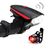 Fineed USB Rechargeable Bike Light Set Super Bright Bicycle Headlight Bike Horn 120 db and Tail Light,Waterproof LED Bike Front Light,Easy to Install for Cycling Safety Flashlight