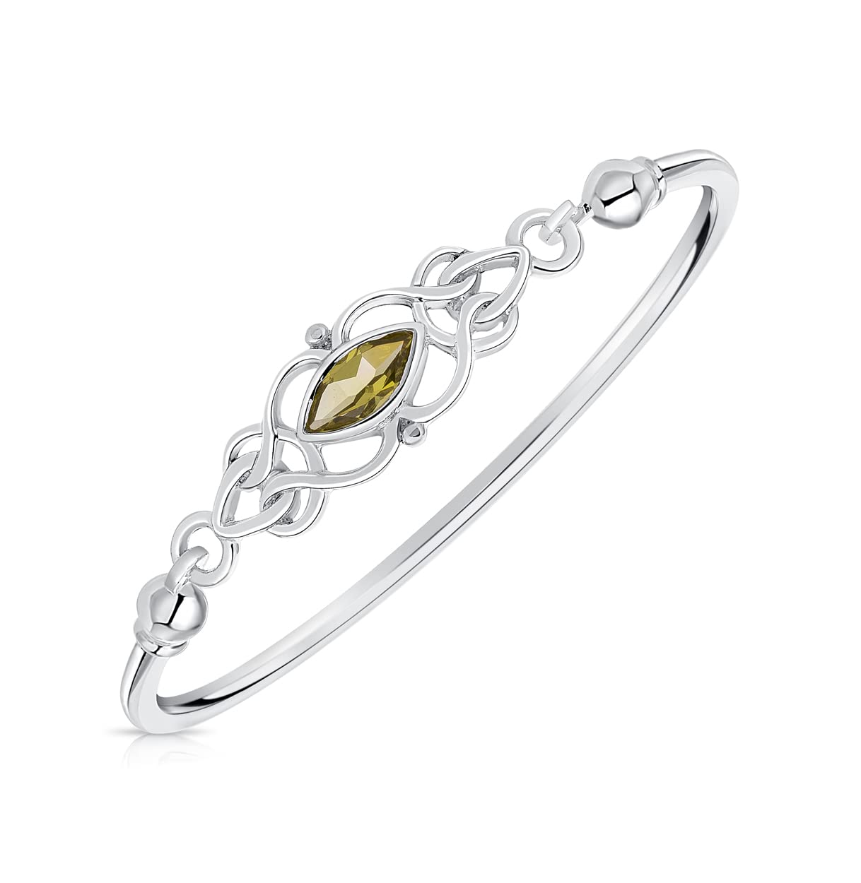 DTPsilver - 925 Sterling Silver Bangle/Bracelet - Trinity Knot - Celtic Collection - Peridot
