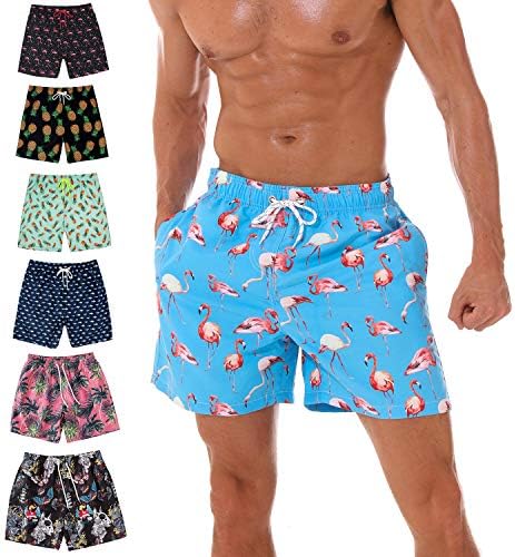 Mens Swim Shorts Mesh Lining Waterproof Beach Surf Shorts Quick Dry Swimwear with Pockets Summer