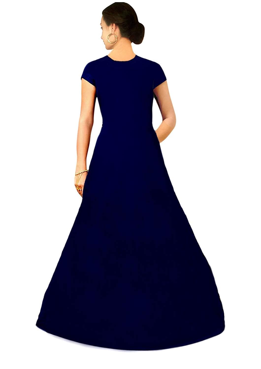 drashti villa woman's embroidered taffeta silk anarkali gown (veli blue)