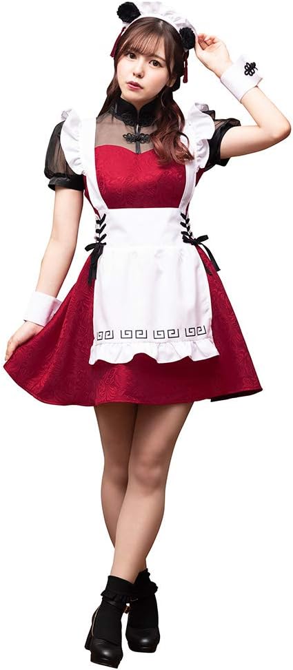 Amazon Co Jp パンダ チャイナ メイド 赤 レッド ボルドー メイド服 セット カチューシャ ワンピース エプロン カフス 付け耳 中華 動物 半袖 ミニ 大人 セクシー かわいい メイドコス コスチューム コス ハロウィン コスプレ 宴会 忘年会 仮装 衣装 女性 レディース