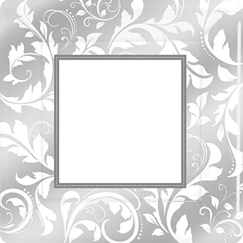 Silver Elegant Scroll Metallic Paper Dinner Plates 8ct