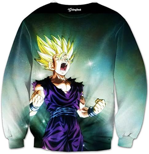 elrjghe Men's Long Sleeve Pullover Anime Dragon Ball Z Goku 3D Hooded Sweatshirt Cartoon Print Outerwear design 7 M