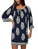 OURS Women's Casual Floral Printed Tunic Summer Beach Dress w/ 3/4 Sleeve