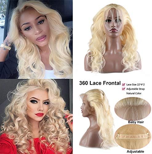 613 Blonde Brazilian Body Wave Human Hair 360 Lace Frontal Andromeda 100% Hand Tied Pre Plucked 360 Lace Frontal with Baby Hair Natural Hair Line(22Inch)