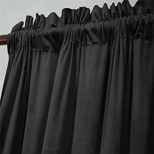 Comforhome Solid soft velvet window curtain Rod Pocket Drapes Black 52" x 95" (1 Panel)