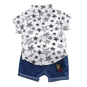 95sCloud 2 stuks kleine kinderen kledingset baby boy kleding vakantie korte mouwen sterren bedrukt T-shirt tops + korte…