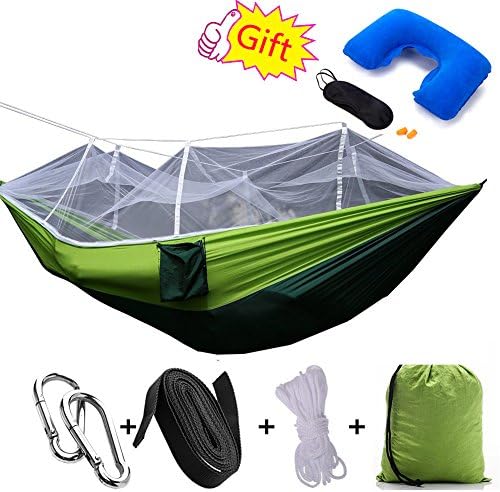Outdoor camping hammock- Single &amp; Double Hammocks- Portable Lightweight Parachute Nylon Top popular quality for The Outdoors Backpacking Survival or Beach Hiking Adventure Travel (dark green/green)