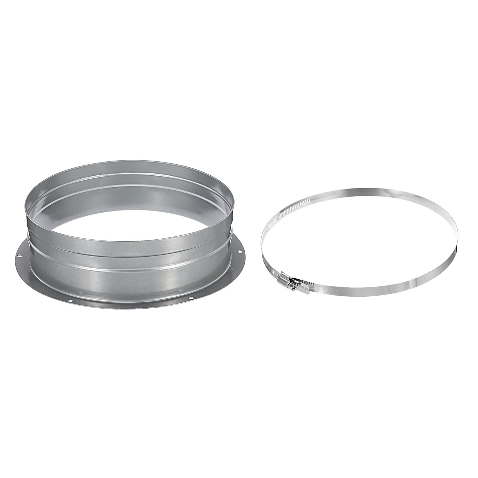 PATIKIL 8 Inch Duct Connector Flange, Metal Straight Pipe Exhaust Hose Flange with Clamp for Heating Cooling Ventilation HVAC System