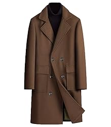 INVACHI Men's Wool Blend Coat Double Breasted Pea