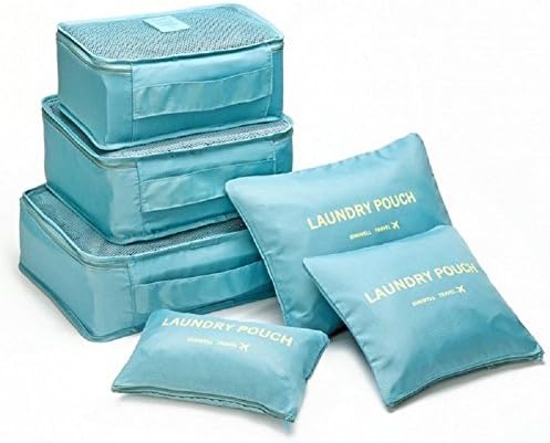 Sfb Travel Storage Cube Bag 6 Pcs Set Organize Pouch (Light Blue)