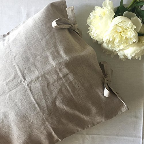 Queen linen pillow sham cover with bow ties, in natural color, 20 X 30", 100% linen - Thumbnail 4