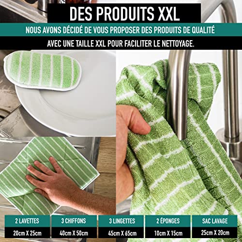 Set of 11 XXL Bamboo Microfibre Cloths, Washable Sponges + Free Bag, Premium Quality, Cleaning Cloths | Wipes for Cleaning Traces on Windows, Car, Stainless Steel, Hob, Glasses, Dishes