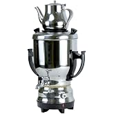 Electric Stainless Steel Persian Russian Turkish Arabic 4.5 Liter Samovar With Kettle 32oz Tea Maker Water Teapot 110V 1300W Auto Shut Off, Keep Warm