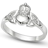 Nickel Free Sterling Silver Irish Claddagh Friendship and Love Band Celtic Ring w/ Trinity Symbols