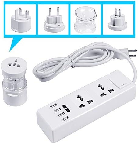 ETvalley Portable Power Strip with USB (4x), International Plugs (2x) and Universal Travel Adapter Set for US/UK/AU/EU