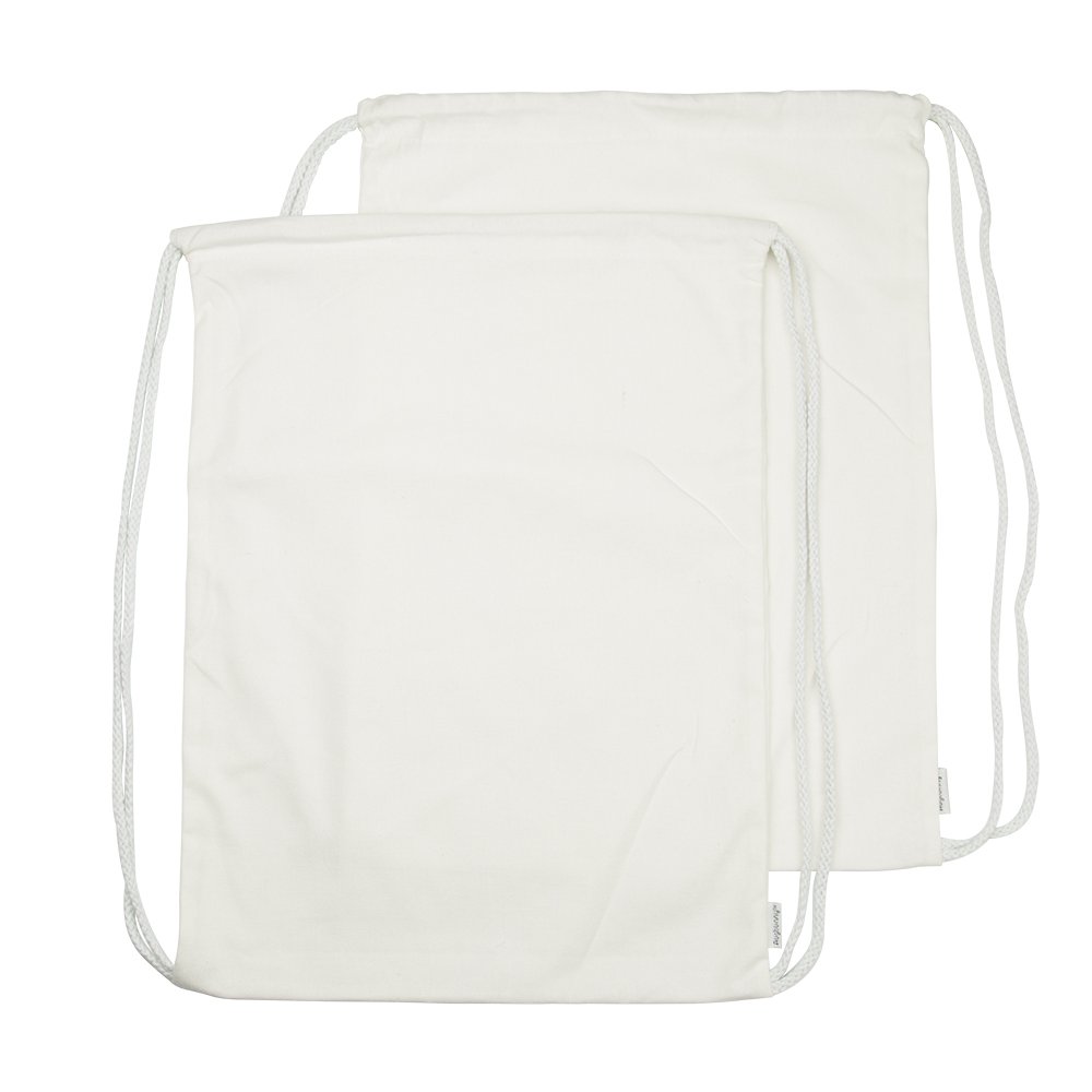 Augbunny 100% Cotton Canvas Drawstring Backpack Gym Sack pack 2-Pack (White, Small)