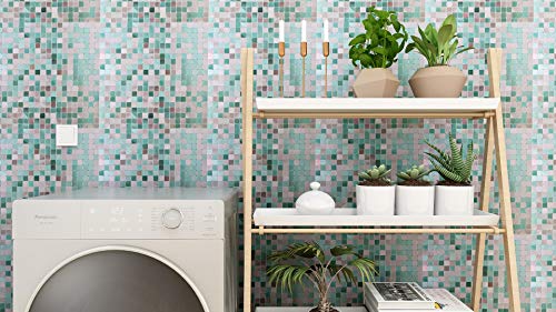 HomeyMosaic Peel and Stick Tile Backsplash for Kitchen Wall Decor Aluminum Surface Metal Mosaic Tiles Sticker,Silver&Green Plaid 12"x12" x 5 Tiles - Thumbnail 5