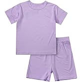 Teach Leanbh Toddler Baby Boys Girls Bamboo Viscose Pajamas Set Round Neck Short Sleeve Snug Fit Sleepwear Pjs 12M-5Y