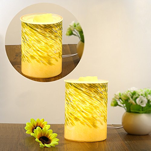 COOSA Bamboo Leaves Pattern Glass Electric Oil Warmer or Wax Tart Burner Night Light Aroma Decorative Lamp for Gifts & Decor (Green) - Thumbnail 2