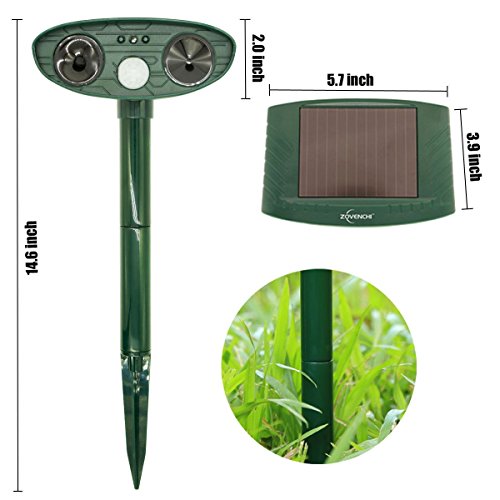 ZOVENCHI Ultrasonic Animal Repeller, Solar Powered repellent with Motion Sensor Ultrasonic and Red Flashing lights Outdoor Waterproof Farm Garden Yard repellent, Cats, Dogs, Foxes, Birds, Skunks, rod - Thumbnail 4