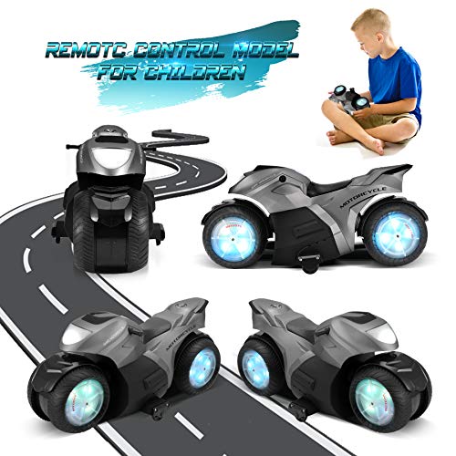 RC Motorcycle for Kids,Remote Control Car Toy for Boy and Girl,360° Spinning Action Rotating Drift Stunt Motorbike,2WD High Speed,Two Rechargeable Battery,Birthday for Kids