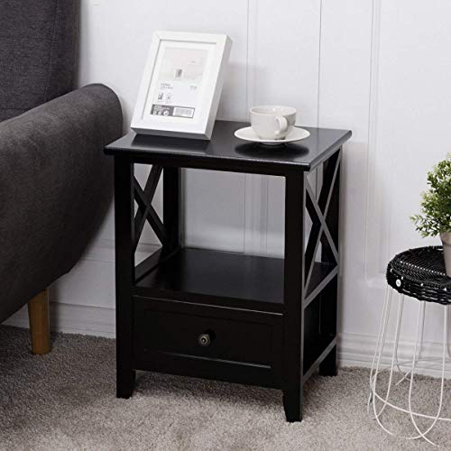 image for Giantex Nightstand Set of 2 End Tables W/Storage Shelf and Wooden Draw