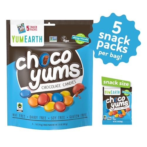 YUMEARTH CHOCO YUMS, 5-0.7 OUNCE SNACK PACKS, ALLERGY FRIENDLY, GLUTEN FREE, NON-GMO, VEGAN, NO ARTIFICIAL FLAVORS OR DYES (3.5 OUNCE (PACK OF 1))