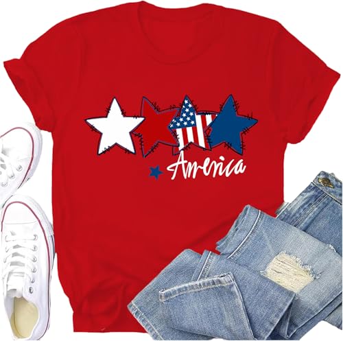Potia USA Shirt for Women American Flag T-Shirt EST. 1776 Patriotic Tops at Amazon