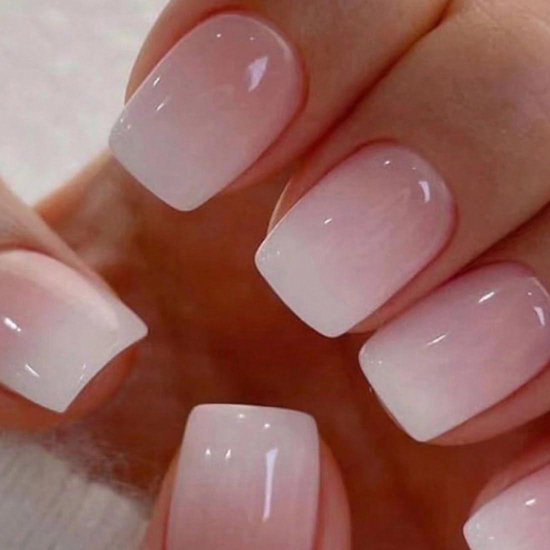 Cubahop 24pcs French Short Square Fake Nails Nude Pink Flower False Nails Rhinestone Butterfly Press on Nails for Women and Girls (Red 4)