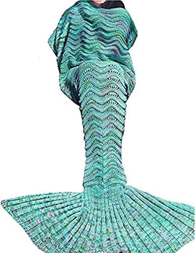 Gifts for Girls,Mermaid Tail Blanket Kids,Handmade Crochet Mermaid Blanket,Best Birthday gift persent for kid (kid wavy green)