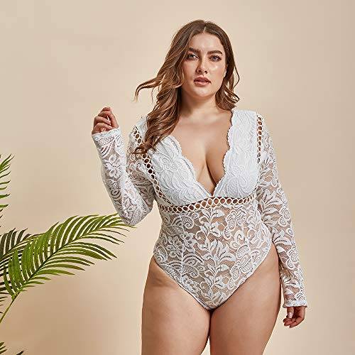 LATHPIN-Body-da-Donna-in-Pizzo-Taglie-Forti-Sexy-Estivi-Scollo-a-V-Manica-Lunga-Floreale-Bodysuit-Blusa-Camicie-Jumpsuits-Top-Tuta