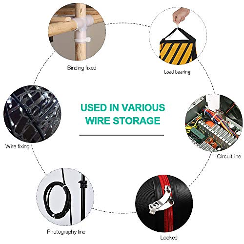 Nylon Zip Ties Heavy Duty- 8 Inch, Ultra Strong Plastic Wire Ties with 50 Pounds Tensile Strength, 100 Pieces,Multi-Purpose Self Locking Cable Ties,White - Thumbnail 2