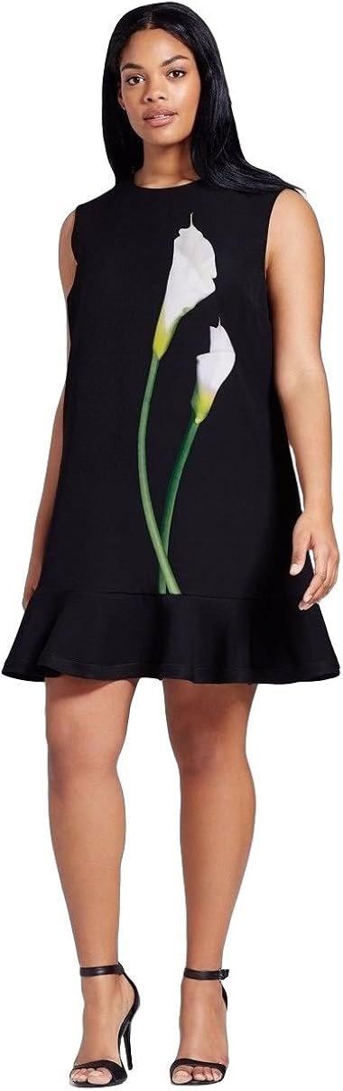Victoria Beckham Women's Black Calla Lily Satin Ruffle Hem Dress