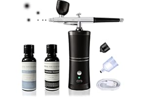 QUÉVINA Quevina Cordless Airbrush Kit, with Cleaner&Thinner, Handheld Portable Air Brush Spray Gun Mini Compressor, USB Rechargeable For Barber Hairline, Makeup, Tattoo, Nails, Art, Cake Decor, Model, Leather