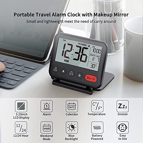 NOKLEAD Digital Travel Alarm Clock Mini Portable LCD Display Clock