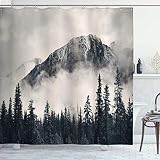 Ambesonne National Parks Home Decor Shower Curtain by, Canadian Smokey Mountain Cliff Outdoor Idyllic Photo Art, Fabric Bathroom Decor Set with Hooks, 70 Inches, Black and White