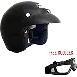 Motorcycle 3/4 Open Face Helmet Snap On Visor Street Cafe Racer DOT - Glossy Black (Large)