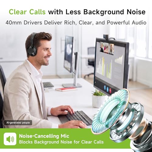 Acer Headset with Microphone for PC - ENC Noise Cancelling Headphones with Mic, Dual USB C Headset with Microphone & USB, 40mm Drivers Wired Headset with Mic for Work, Call Center Headset for Office