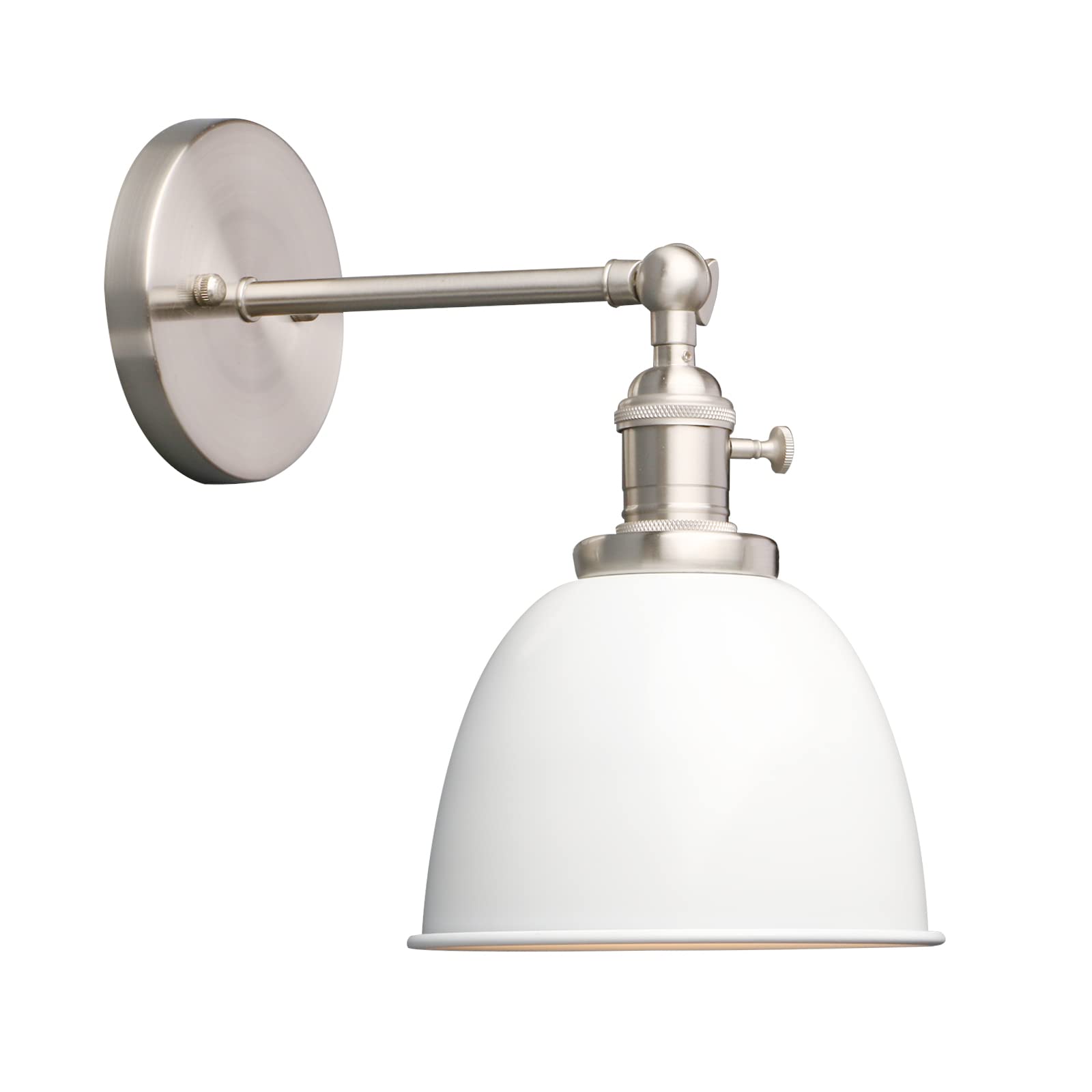Phansthy Industrial Wall Light with On Off Switch, Retro Wall Lamp with Dome Metal Shade, E27 Indoor Wall Lighting Fixtures for Kitchen Bedroom Living Room (White)