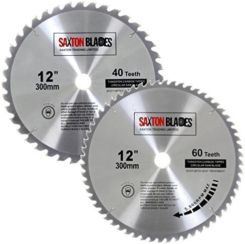 2 x Saxton TCT Circular Wood Saw Blade 300mm x 30mm 40 & 60T for Bosch Makita etc Fits 305mm Saws, Silver