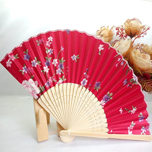 Luweki 1PC Japanese Cherry Blossom Folding Hand Dancing Wedding Party Decor Fan (Red)