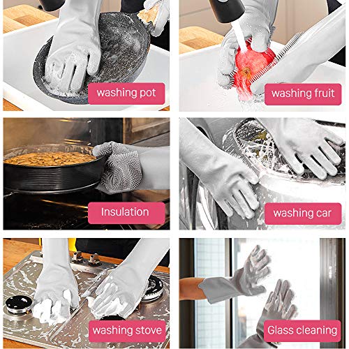 image for NIROLLE Reusable Silicone Dishwashing Gloves, Pair of Rubber Scrubbing