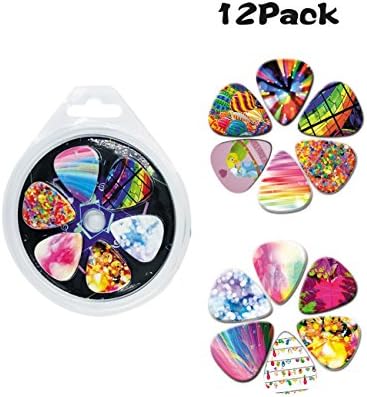 Cheerhas Celluloid-12 Pack Guitar Picks Girly Set Accorted Colorful Pattern Set -Best Gifts for Girls Kids Teens Daughter Granddaughter Women-0.71mm (Style 1, As Picture)
