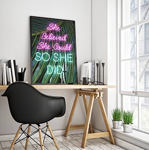 Inspirational Poster, 18 x 24 She Believed She Could So She Did, Neon Sign, Neon Lights, Inspirational Quote, Motivational Quote, Women Gift, Inspiring, UNFRAMED