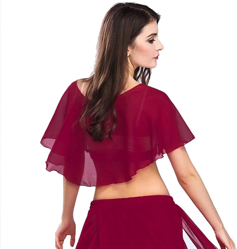 ROYAL SMEELA Belly Dance Top Sexy Dance Chiffon Top Belly Dancing Costume Women Dancer Practice Performance Candy Color Crop Tops Women Belly Dancing Clothes V-Neck Practice Top - Image 3