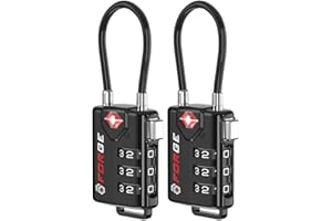 FORGE TSA Approved Cable Luggage Locks, Re-settable Combination with Alloy Body, Black 2 Locks.