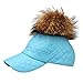 LITHER Women's Adjustable Baseball Cap Real Raccoon Fur Pompoms for Outdoor