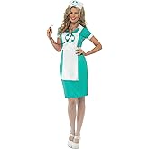 Smiffys Women's Scrub Nurse Costume, Dress, Mock Apron and Headpiece