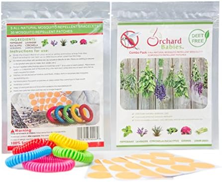 Natural Mosquito and Tick Repellent Combo Pack. 30 PATCHES and 5 BRACELETS DEET-Free. Made with all Natural Essential Oils Great for Pregnant Women Kids Babies and Adults 100% GUARANTEE